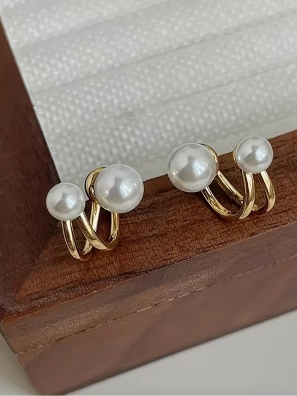 Double White Pearl With Gold Hoop Earrings. - Picture 3 of 8